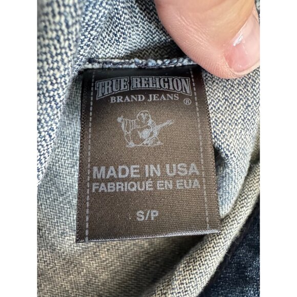 NWOT True Religion Womens S/P Denim Jacket Made-USA Button-Up Faded Blue Casual - Picture 7 of 12
